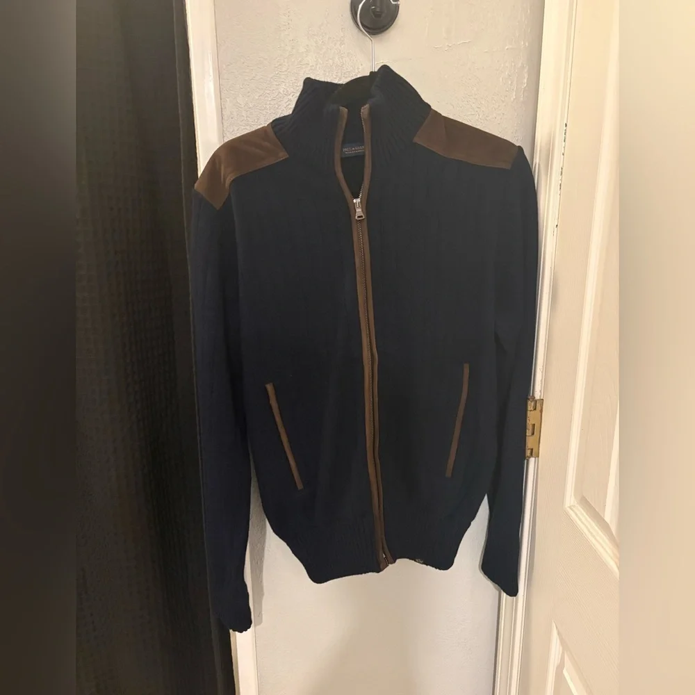 Paul & Shark Wool & Cashmere Ribbed Full Zip Cardigan Navy Medium NWT